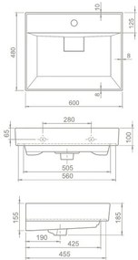 TMP SHARP 60 fali fürdőszobabútor - CeraStyle SHARP - 37100 mosdóval - 60 x 48 cm