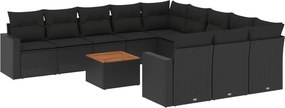 vidaXL 12 részes fekete polyrattan kerti ülőgarnitúra párnákkal