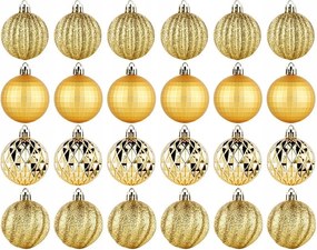 24x Karácsonyi gömbök Törhetetlen Arany Karácsonyfa gömb szett