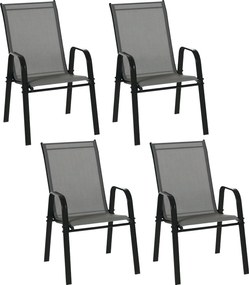 Outsunny 4 db-os Kerti Szék Szett Kültéri Teraszi Székek Rakható Étkezőszék Lélegző Anyagú Fém Vázkarfával és Hátfallal 54x75.5x95 cm Sötétszürke | Ao