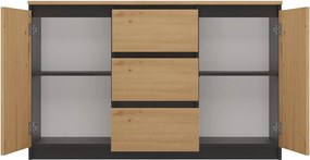 MIX 2D3S/BA komód, 120x75x40 cm, antracit-tölgy (tölgy komódtetővel)