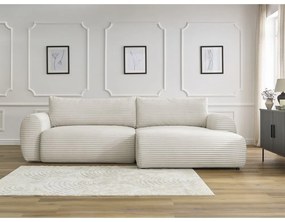 Krémszínű kordbársony kinyitható sarokkanapé (jobb oldali) Lucien – Bobochic Paris