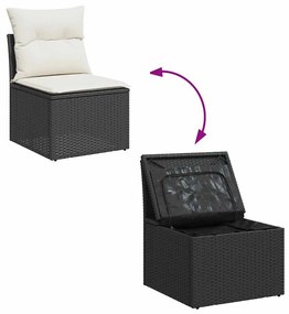 vidaXL 11 részes fekete polyrattan akácfa kerti ülőgarnitúra párnákkal