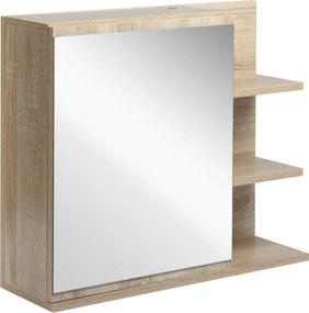 Kleankin fürdőszoba szekrény tükörrel - Modern stílusú 60x18x50 cm-es fürdőszoba tükör szekrény 3 nyitott polccal és 1 belső polccal | Aosom