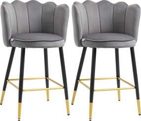 HOMCOM 2 db Bárszék Velúr Kárpitozással és Acél Alappal, 59x52x90cm, Sötétszürke | Aosom