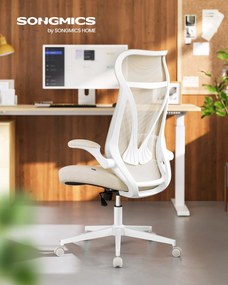 SONGMICS ergonomikus irodai szék fejtámlával, felhajtható kartámaszokkal, max. 150 kg, cappuccino bézs