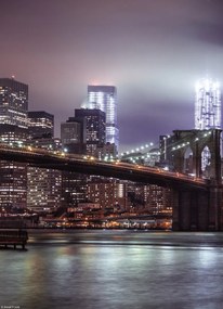 Poszter 20,5x28,4cm Esti felvétel a Brooklyn hídról Alsó panorámával