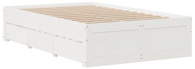 fehér tömör fenyőfa fiókos ágykeret matrac nélkül 135 x 190 cm