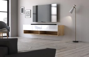 TV-szekrény 140 cm, 1 ajtóval, Wotan tölgy/magasfényű fehér színkombinációban DERBY