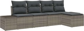 vidaXL Kerti Kanapé Szett párnával 5 pcs Szürke polirattan