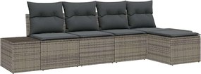 vidaXL Kerti Kanapé Szett párnával 5 pcs Szürke polirattan