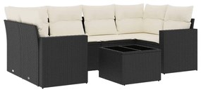 7 részes fekete polyrattan kerti ülőgarnitúra párnával