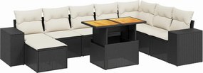 vidaXL 9 részes fekete polyrattan kerti ülőgarnitúra párnákkal
