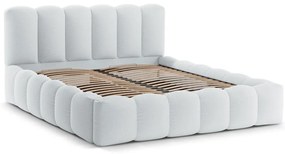 Világosszürke kárpitozott ágyneműtartós franciaágy ágyráccsal 200x200 cm Lupine – Micadoni