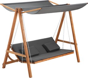 Outsunny Hollywoodi Hintaágy 3 Személyes Ággyá Alakítható Kerti Hinta Rezgő Fából 250 kg Teherbírás, 225,5 x 113 x 180 cm Szürke+Teak | Aosom