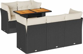 vidaXL 6 részes fekete polyrattan kerti ülőgarnitúra párnákkal