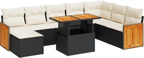 vidaXL 9 részes fekete polyrattan akácfa kerti ülőgarnitúra párnákkal