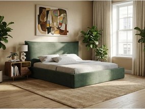 Kék kárpitozott ágyneműtartós franciaágy ágyráccsal 140x200 cm Esala – Makamii