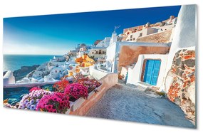 Akrilkép Épületek Görögország tenger virág 100x50 cm