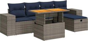 vidaXL 6 részes fekete polyrattan akácfa kerti ülőgarnitúra párnákkal