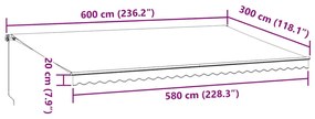 antracitszürke-fehér kézzel kihúzható napellenző 600 x 300 cm