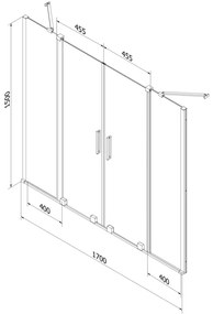 Mexen Velar Duo, 2 szárnyas eltolható kádparaván 170 x 150 cm, 8mm átlátszó üveg, arany fényes profil, 896-170-000-02-50