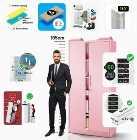 Személyzeti irattároló szekrény JAN H, 900 x 1950 x 400 mm, Fresh Style: púderrózsaszín