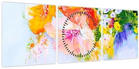 Kép - Virágok, festmény (órával) (90x30 cm)