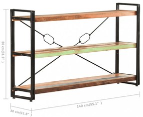 3 szintes tömör újrahasznosított fa könyvespolc 140x30x80 cm