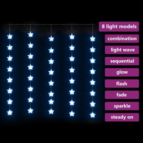8 funkciós csillagdíszes fényfüggöny 200 kék LED-del