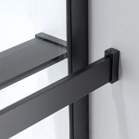 Stuxi Milano Plus Black Walk-in zuhanyfal, 100x200 cm, 8 mm vastag vízlepergető biztonsági üveggel, 200 cm magas, matt fekete profillal és távtartóval
