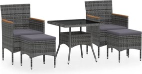 vidaXL 5 részes szürke polyrattan és edzett üveg kerti étkezőgarnitúra