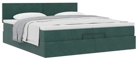 Ottomán ágykeret matraccal sötétzöld 200x200 cm bársony