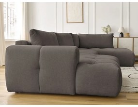 Szürkésbarna kinyitható-tárolóhelyes sarokkanapé (jobb oldali-U alakú) Fuji – Bobochic Paris