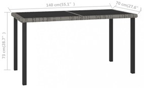 szürke polyrattan kerti étkezőasztal 140 x 70 x 73 cm