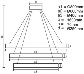 LED állítható fényerejű csillár kábellel LED/45W/230V 3000-6500K + DO