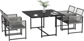 Outsunny 5 részes étkezősor 4 fő részére - Étkezőasztal 4 székkel - Összecsukható székek - Acélvázú konyhai asztal - Erkélybútor - Kerti bútor teraszr