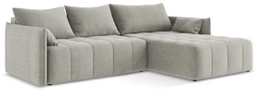 Világosszürke kinyitható-tárolóhelyes sarokkanapé (jobb oldali-heverő résszel) Moku – Makamii