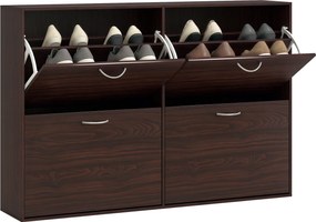 HOMCOM Karcsú Bejárati Cipőtároló 4 Kihajtható Ajtóval, Modern Cipőtároló 24 Pár Cipőhöz Állítható Polcokkal, Fa Cipőtartó, 120x24x81cm, Barna | Aosom