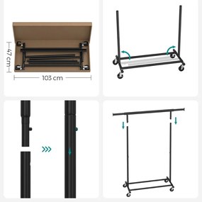 SongmicsHome INEZ ruhatartó állvány kerekekkel, max. 90kg, 83,5x45x160cm, fekete
