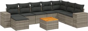 vidaXL 9 részes szürke polyrattan kerti ülőgarnitúra párnákkal
