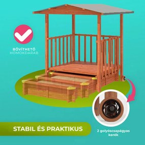 SUNNY verandás homokozó, 130x130x143cm, barna/szürke Jurhan