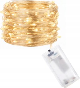 Drót Låmpa 50LED Meleg Fehér Fény Mikro Damil Elemes Fény