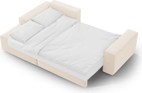 Bézs bársony kinyitható-tárolóhelyes sarokkanapé (bal oldali-heverő résszel) Jodie – Micadoni