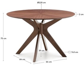 Kerek étkezőasztal diófa dekoros asztallappal ø 120 cm Naanim – Kave Home