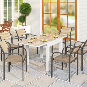 Outsunny 80/160 cm Kihúzható Alumínium Kerti Asztal, Téglalap alakú Teraszi Étkez Tabletta 6 fő részére, Rozsdamentes és Időjárásálló, Teraszra, Világ