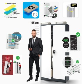 Fém iratszekrény JAN H, 900 x 1950 x 400 mm, antracit-fehér