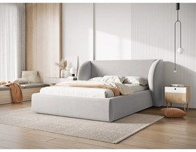 Világosszürke kárpitozott franciaágy tárolóhellyel, ágyráccsal 180x200 cm Miley – Micadoni Home