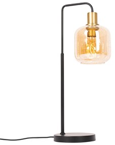 Design asztali lámpa fekete sárgaréz és borostyán üveggel - Zuzanna