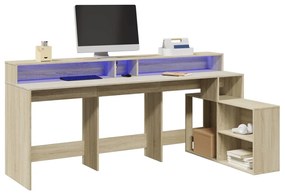 sonoma tölgy színű szerelt fa íróasztal LED-ekkel 200x104x91 cm